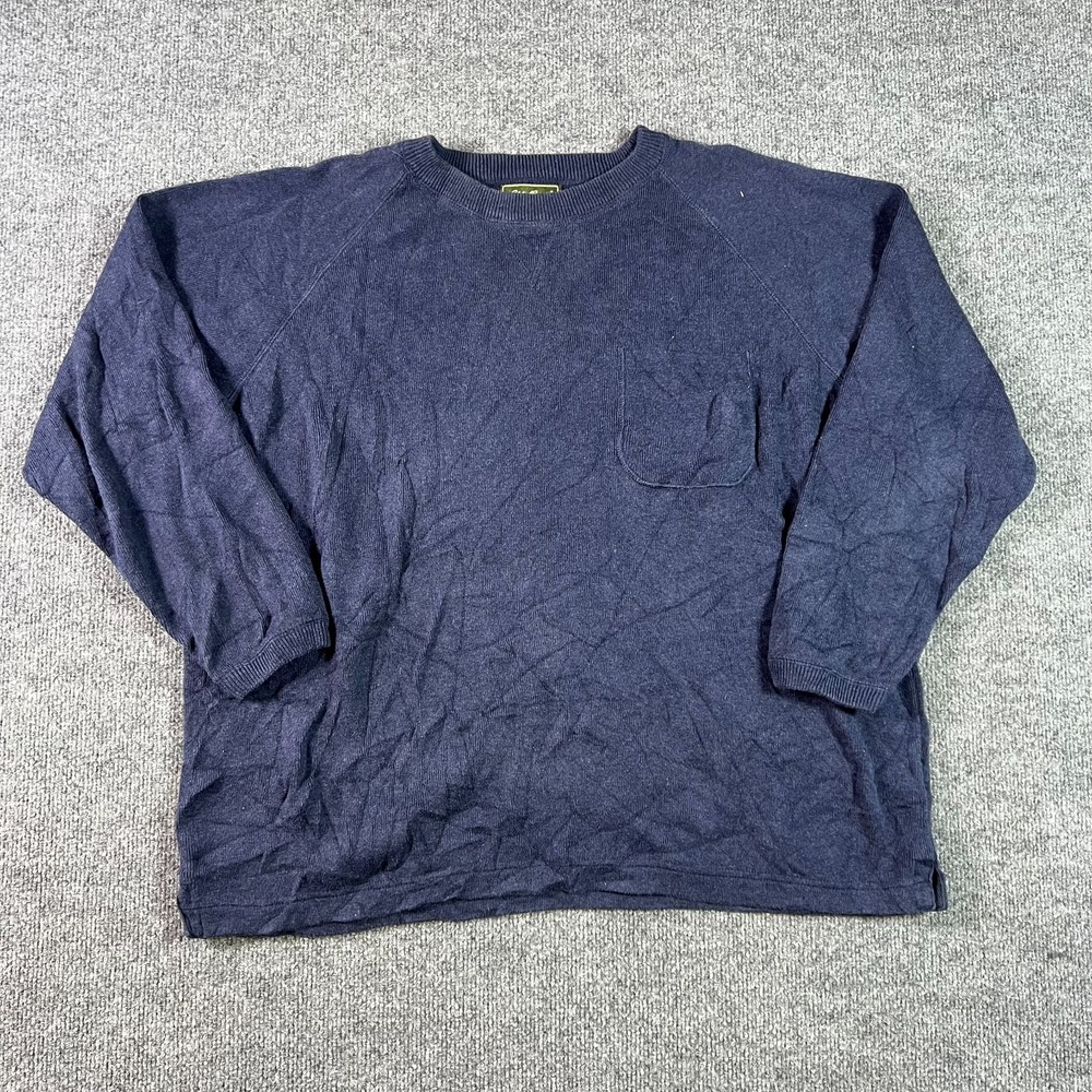 Vintage Eddie Bauer Sweater Men's XL Blue Cotton Knit Raglan Long Sleeve Pocket